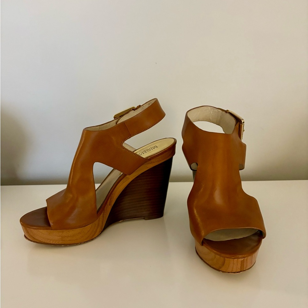 Michael Kors Brown Wedge Sandals with Ankle Strap - Picture 1 of 1